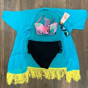 Lularoe Monroe Teal with Yellow Fringe
